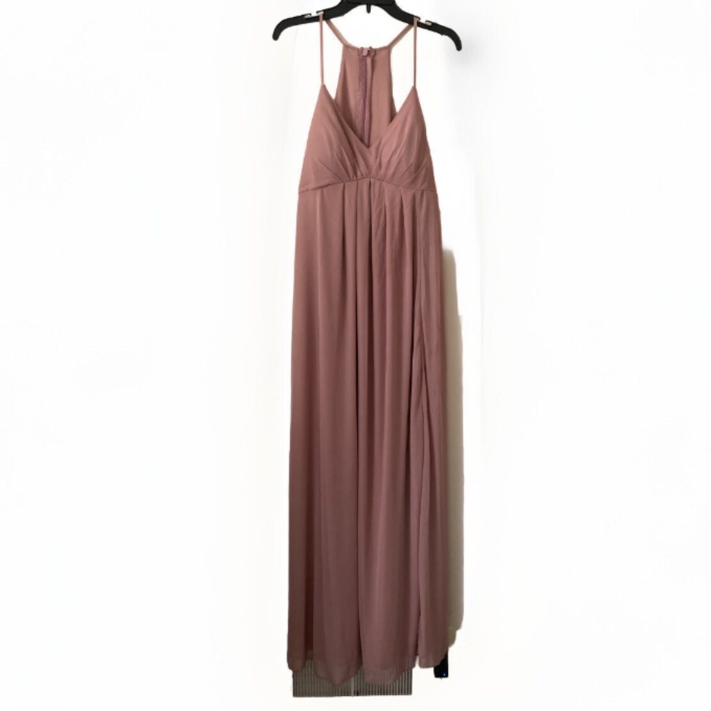 Azazie Annabelle maternity dress sz 12 pink dusty rose stretch v neck halter
